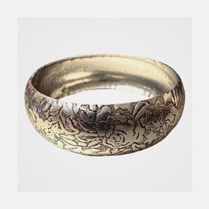 Floral Rose Cuff Bracelet One Size Silver Tone Chunky Wide Bangle